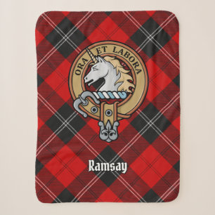 Clan Ramsay Crest over Red Tartan Sherpa Blanket