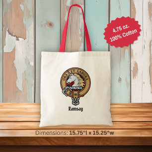Clan Ramsay Crest over Red Tartan Tote Bag