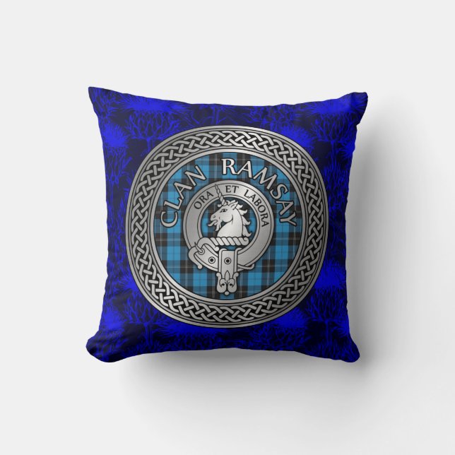 Clan Ramsay Crest & Tartan Knot Cushion (Front)