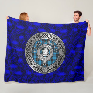 Clan Ramsay Crest & Tartan Knot Fleece Blanket