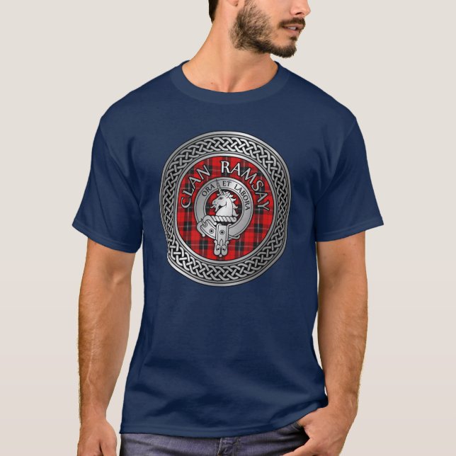 Clan Ramsay Crest & Tartan Knot T-Shirt (Front)