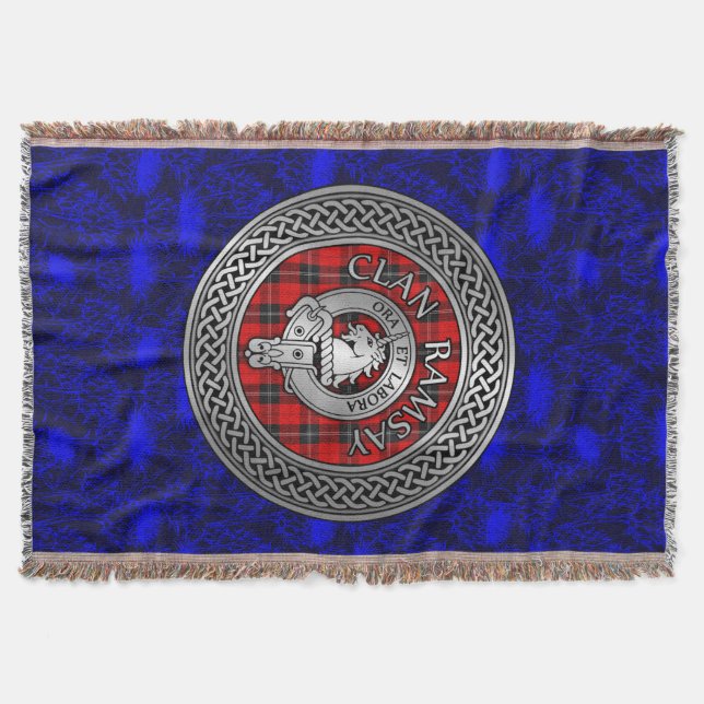 Clan Ramsay Crest & Tartan Knot Throw Blanket (Front)