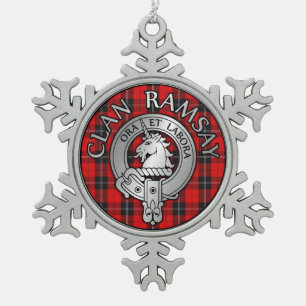 Clan Ramsay Crest & Tartan Snowflake Pewter Christmas Ornament