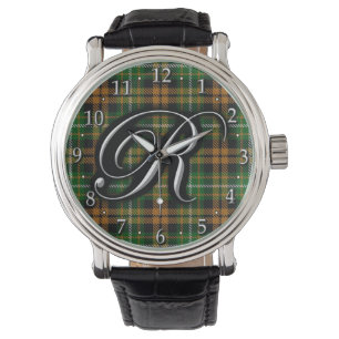 Clan Ramsay Ramsey Letter R Monogram Orange Tartan Watch