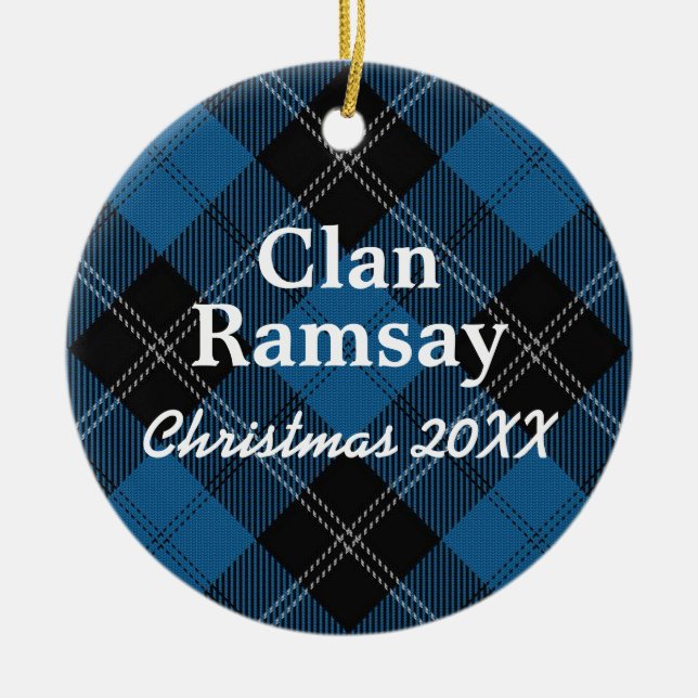 Clan Ramsay Scottish Blue Hunting Tartan Ceramic Ornament (Front)