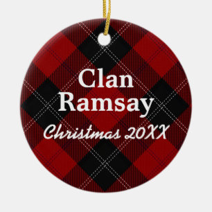 Clan Ramsay Scottish Red and Black Tartan Ceramic Ornament