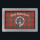 Clan Robertson Crest Badge & Tartan Belt Buckle<br><div class="desc">Scottish Clan Robertson crest badge & customisable text on clan tartan background</div>
