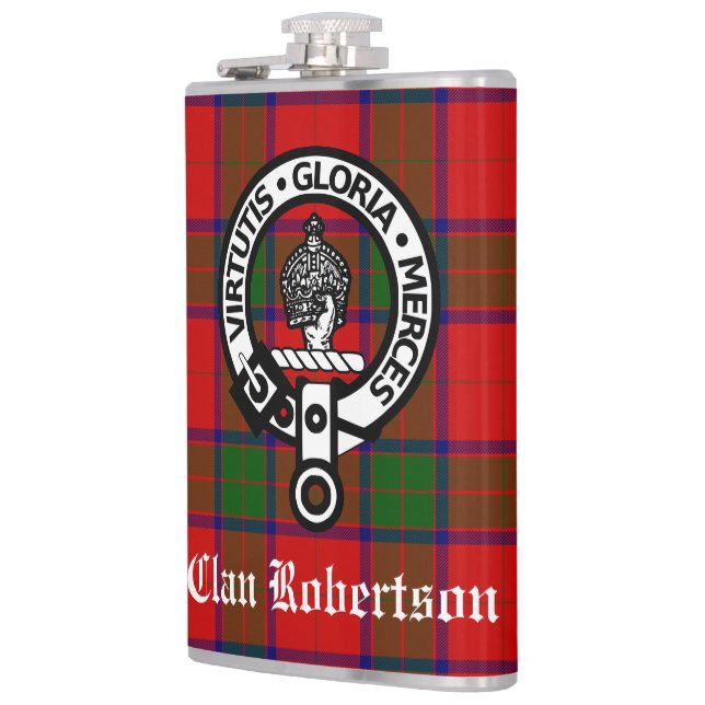 Clan Robertson Crest Badge & Tartan Hip Flask (Left)