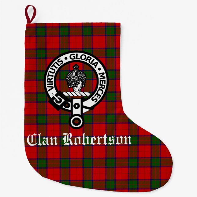 Clan Robertson Crest Badge & Tartan Large Christmas Stocking (Front)