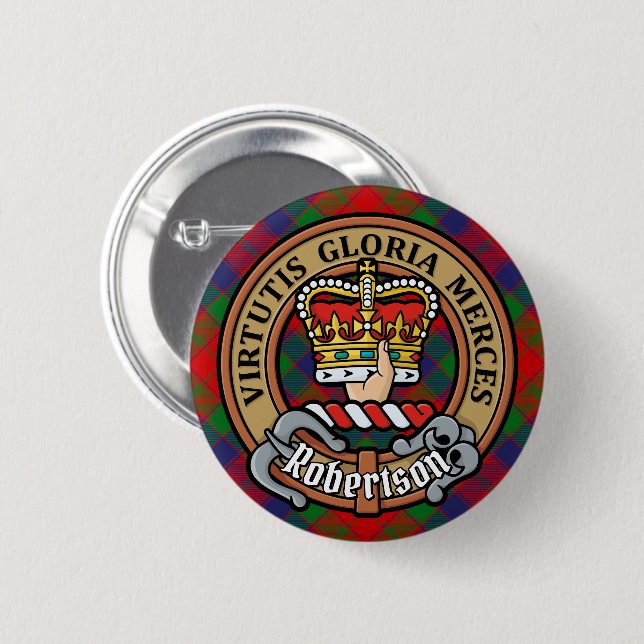 Clan Robertson Crest over Tartan 6 Cm Round Badge (Front & Back)