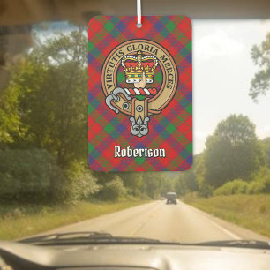 Clan Robertson Crest over Tartan Car Air Freshener