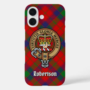 Clan Robertson Crest over Tartan iPhone 16 Case