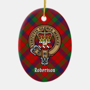 Clan Robertson Crest over Tartan Ceramic Ornament