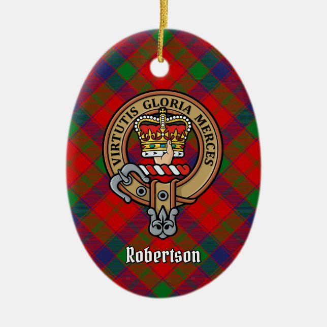 Clan Robertson Crest over Tartan Ceramic Ornament (Front)