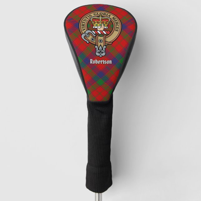Clan Robertson Crest over Tartan Golf Head Cover (Front)