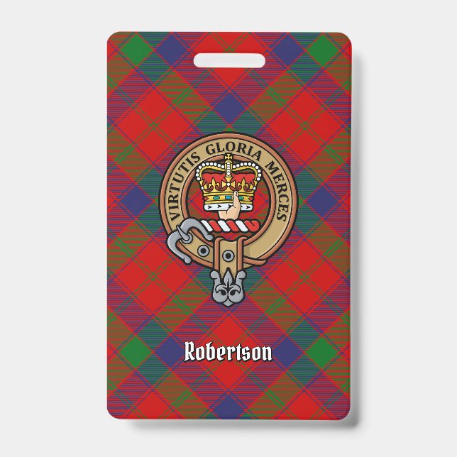 Clan Robertson Crest over Tartan ID Badge (Front)