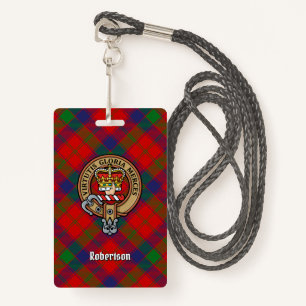 Clan Robertson Crest over Tartan ID Badge