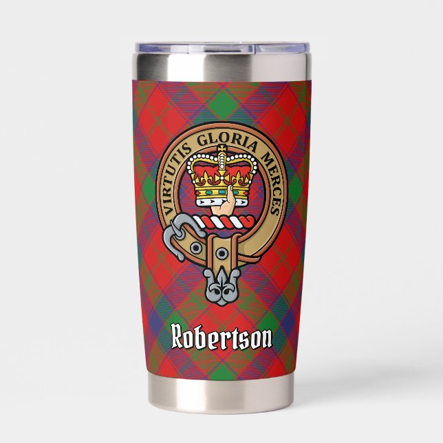 Clan Robertson Crest over Tartan Insulated Tumbler (Front)