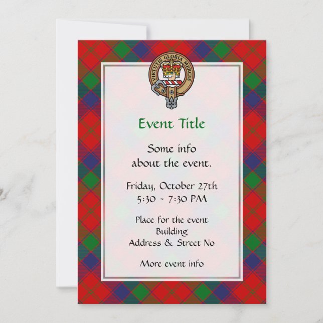 Clan Robertson Crest over Tartan Invitation (Front)