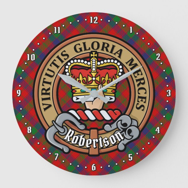 Clan Robertson Crest over Tartan Large Clock (Front)