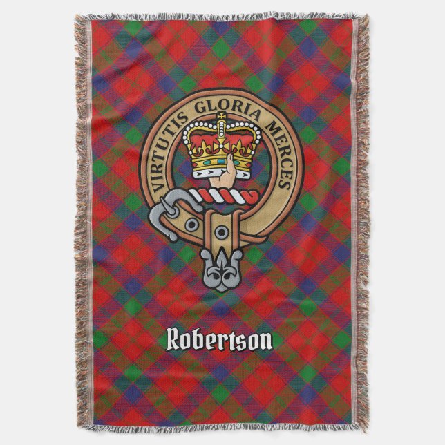 Clan Robertson Crest over Tartan Throw Blanket (Front Vertical)