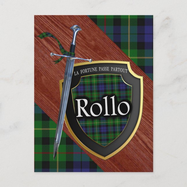 Clan Rollo Tartan Sword & Shield Postcard (Front)