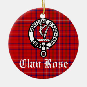 Clan Rose Crest and Tartan Personalised Ceramic Ornament