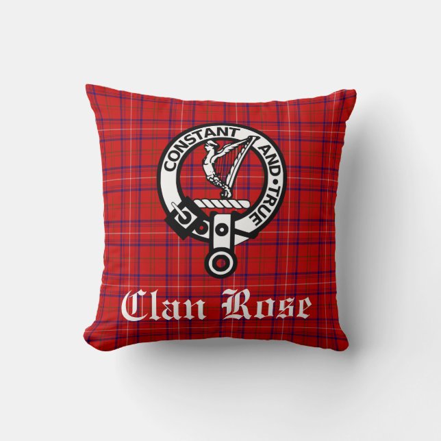 Clan Rose Crest Badge and Tartan Cushion (Front)