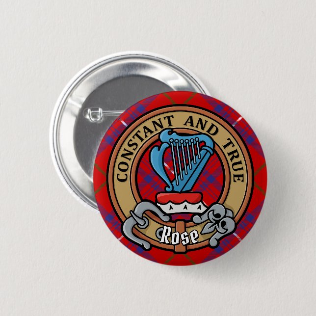 Clan Rose Crest over Tartan 6 Cm Round Badge (Front & Back)