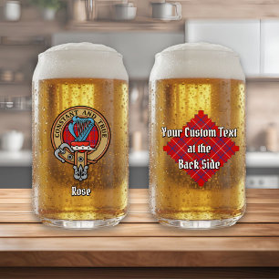 Clan Rose Crest over Tartan Can Glass