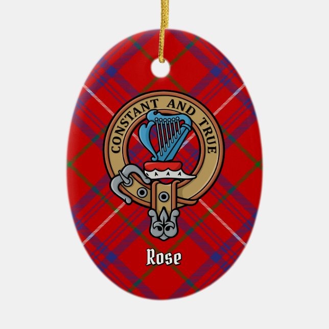 Clan Rose Crest over Tartan Ceramic Ornament (Front)