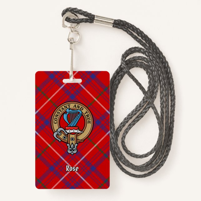 Clan Rose Crest over Tartan ID Badge (Front with Lanyard)