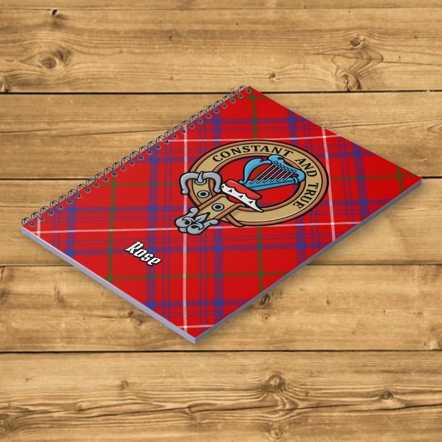 Clan Rose Crest over Tartan Notebook (Creator Uploaded)