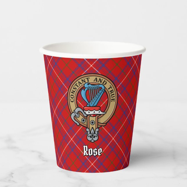 Clan Rose Crest over Tartan Paper Cups (Front)
