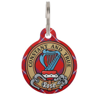 Clan Rose Crest over Tartan Pet Tag