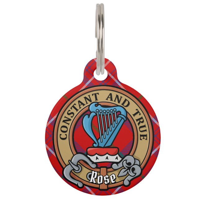 Clan Rose Crest over Tartan Pet Tag (Front)