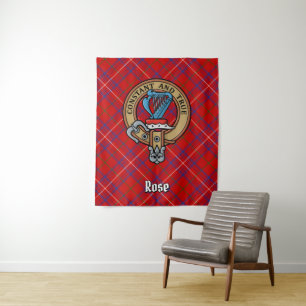 Clan Rose Crest over Tartan Tapestry