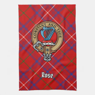 Clan Rose Crest over Tartan Tea Towel