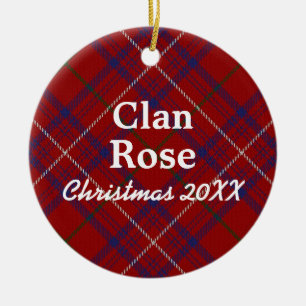 Clan Rose Scottish Modern Red Tartan Ceramic Tree Decoration