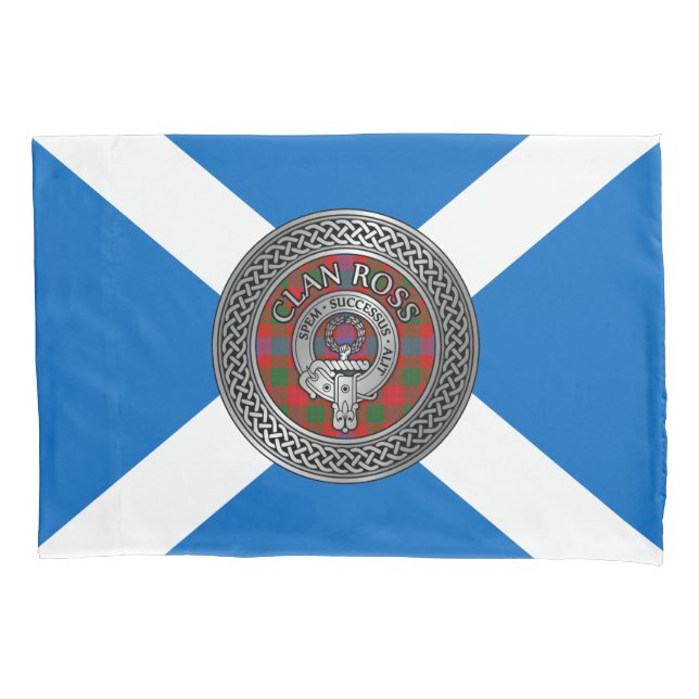 Clan Ross Crest & Tartan Knot Pillowcase (Front)