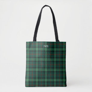 Clan Ross Hunting Tartan Green Plaid Monogram Tote Bag