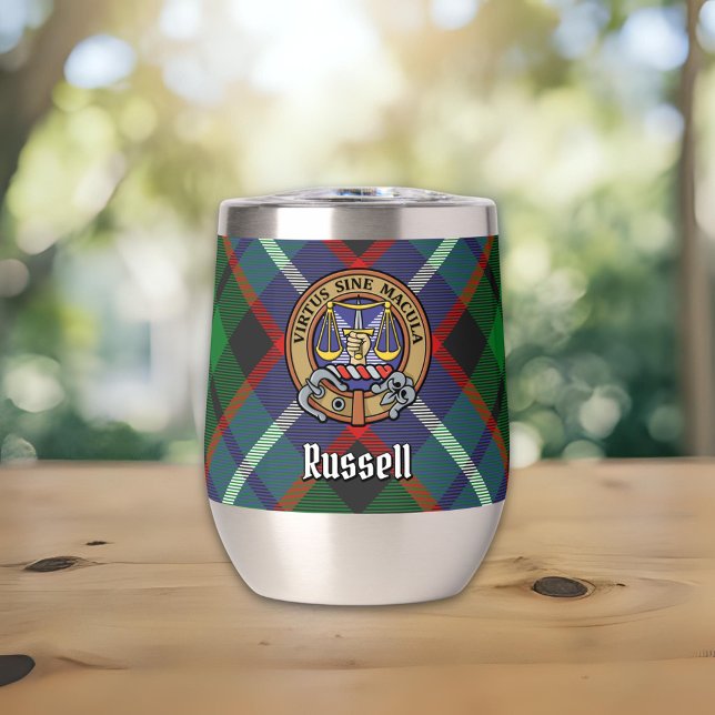Clan Russell Crest over Tartan (Creator Uploaded)