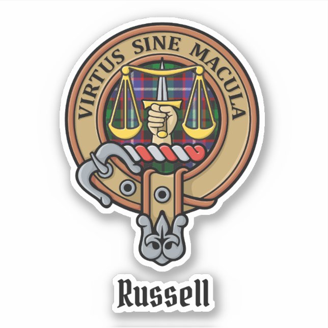 Clan Russell Crest over Tartan (Front)