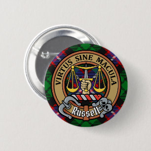 Clan Russell Crest over Tartan 6 Cm Round Badge