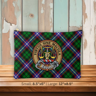 Clan Russell Crest over Tartan Accessory Pouch
