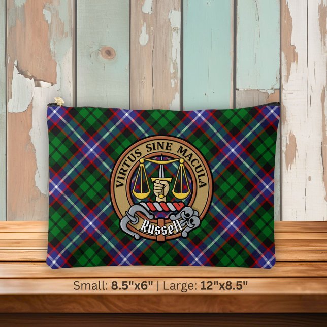 Clan Russell Crest over Tartan Accessory Pouch (Creator Uploaded)