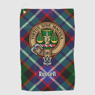 Clan Russell Crest over Tartan Golf Towel