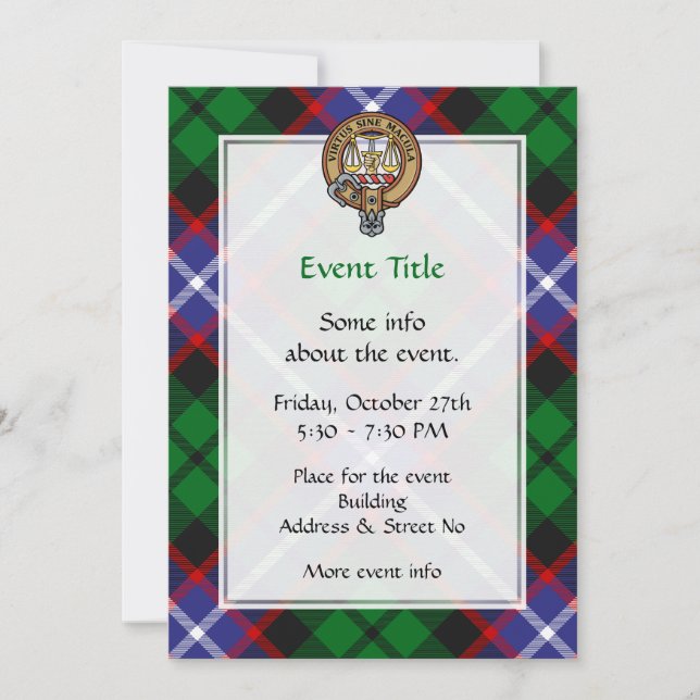 Clan Russell Crest over Tartan Invitation (Front)