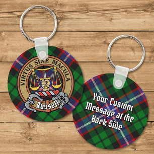 Clan Russell Crest over Tartan Key Ring