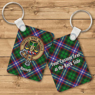 Clan Russell Crest over Tartan Key Ring